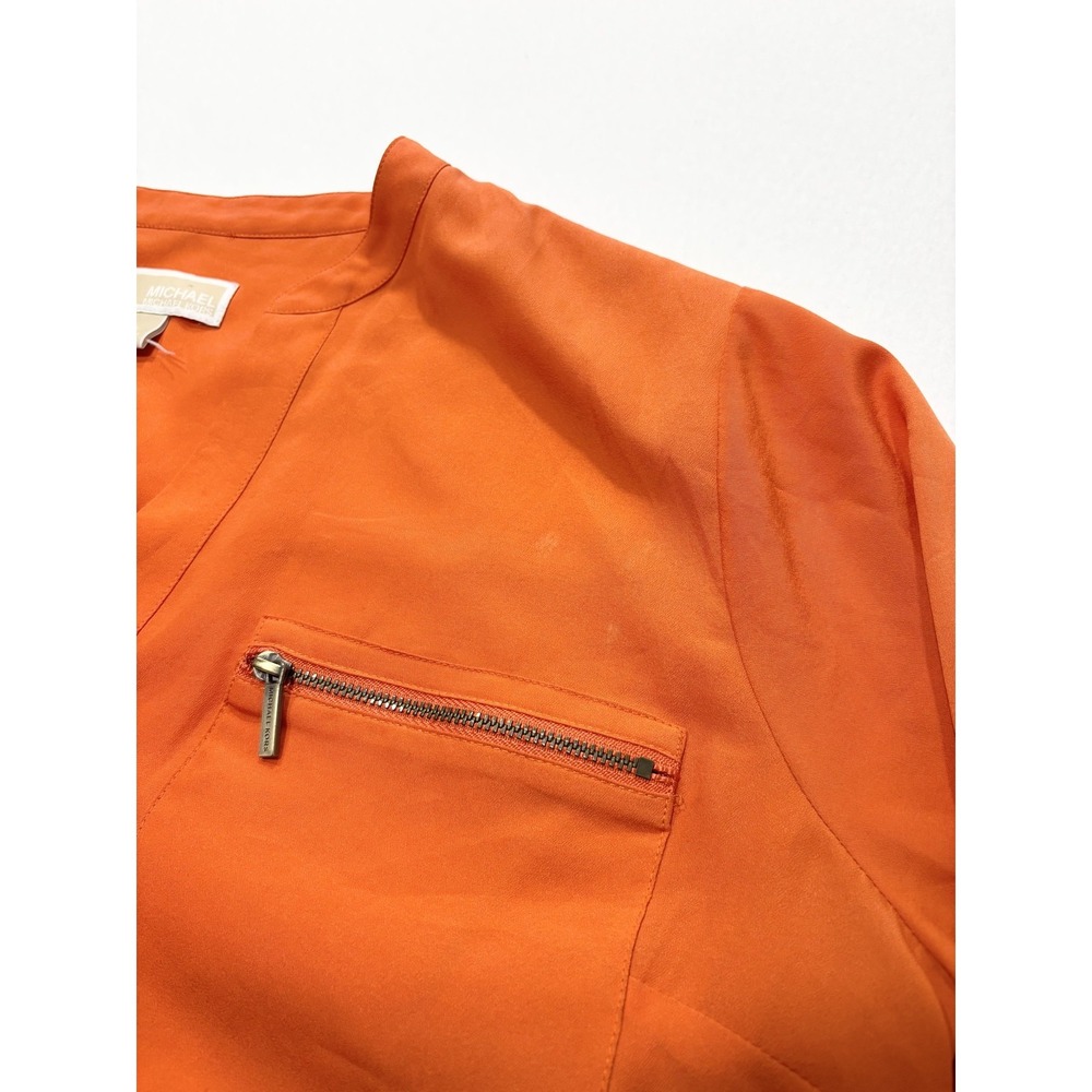 MICHAEL Michael Kors Blouse Womens Large Orange V Neck Zip Pocket Tunic Top - Picture 5 of 16